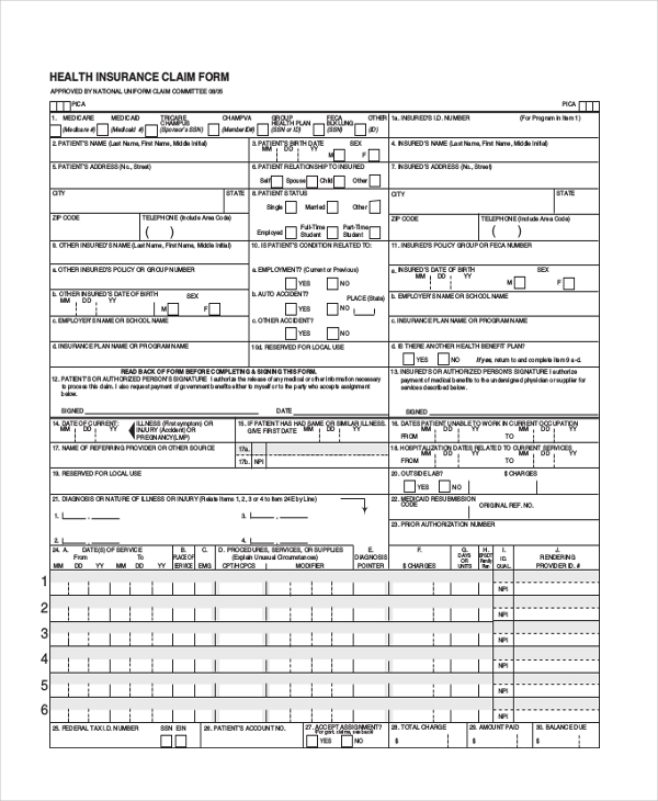 health insurance claim form