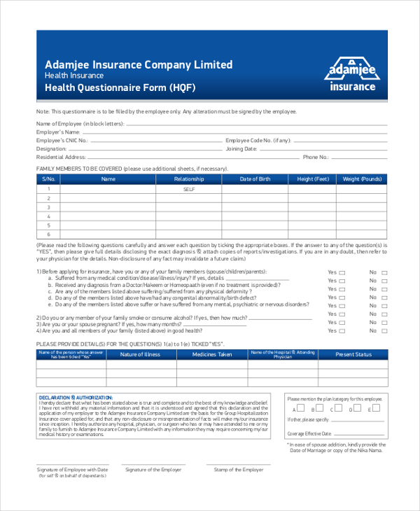 FREE 18+ Sample Health Forms in PDF | MS Word | Excel