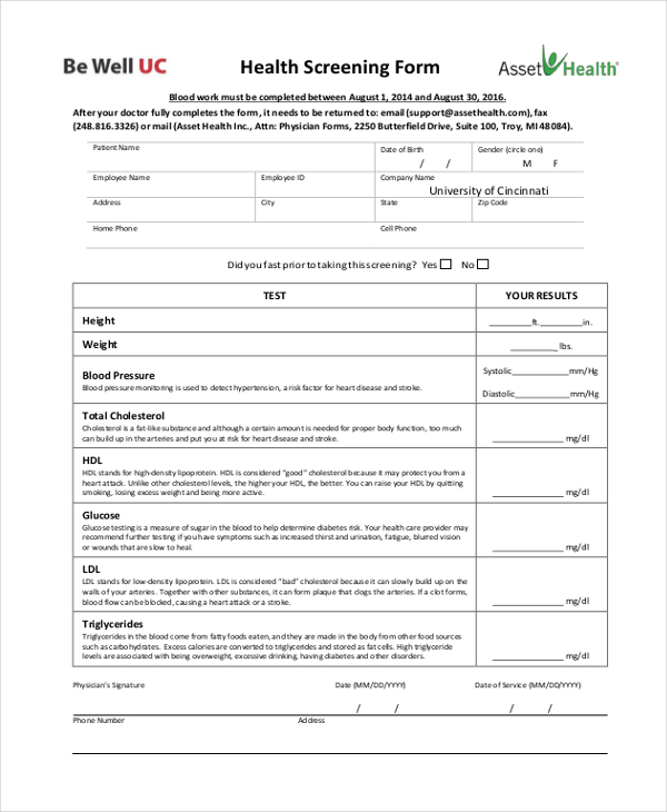 Free 18 Sample Health Forms In Pdf Ms Word Excel 0841