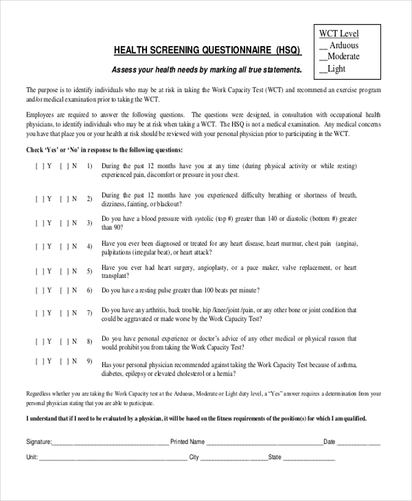 Health Screening Questionnaire Sport Haeltho Bank2home