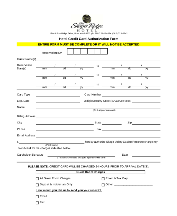 hotel credit card authorization form