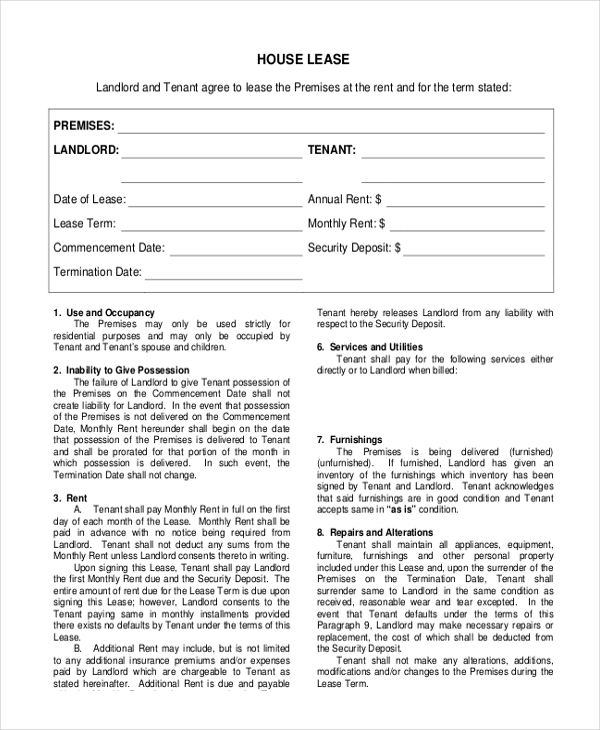 house lease form
