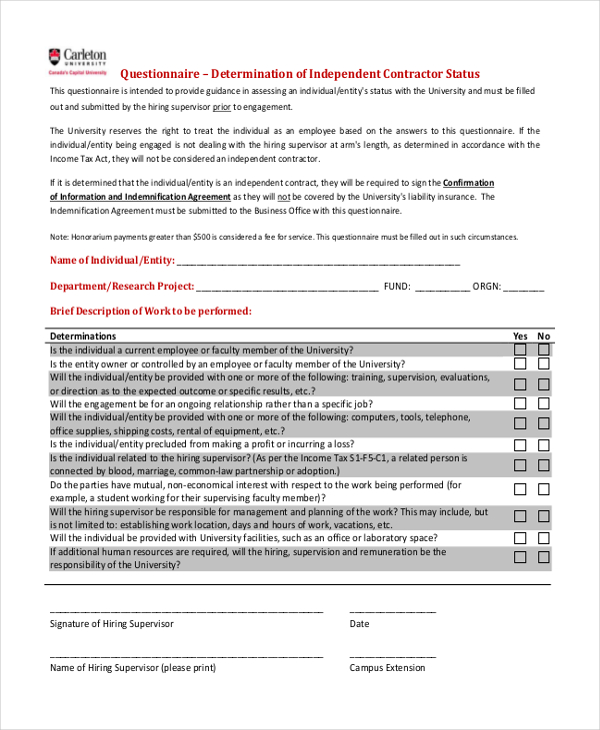 Free 9+ Sample Independent Contractor Forms In Ms Word 