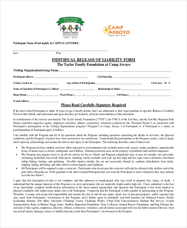 individual release of liability form