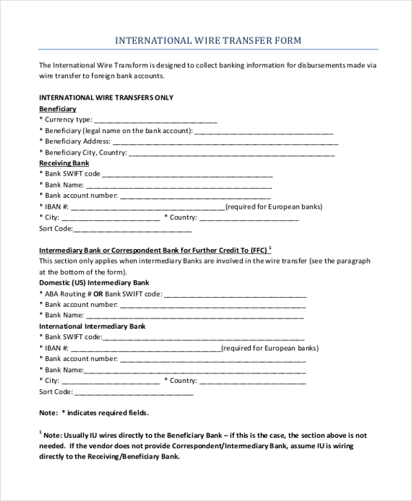 FREE 15 Wire Transfer Form Samples PDF MS Word Google Docs Excel