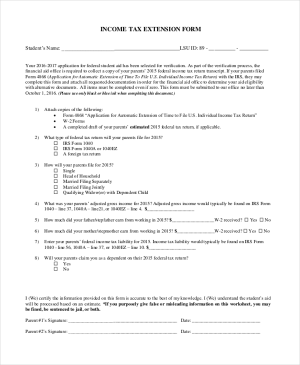 income tax extension form