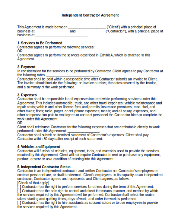 independent contractor agreement form2