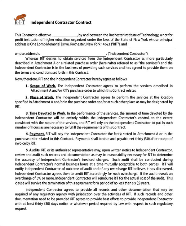 FREE 8+ Sample Contractor Contract Forms in PDF | MS Word