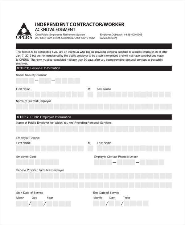 independent contractor form