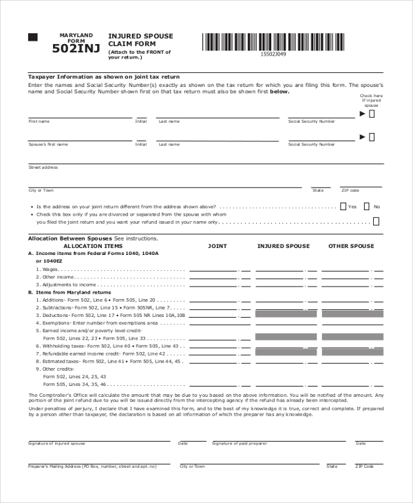 FREE 9+ Sample Injured Spouse Forms in PDF