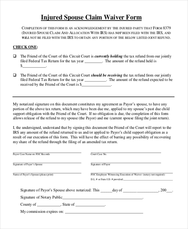 injured spouse claim waiver form