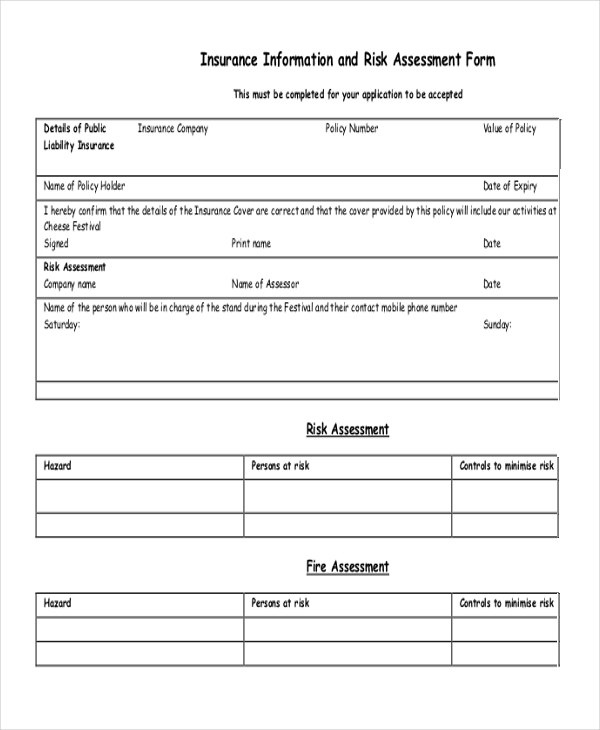 Free 9 Sample Insurance Assessment Forms In Pdf Excel Ms Word