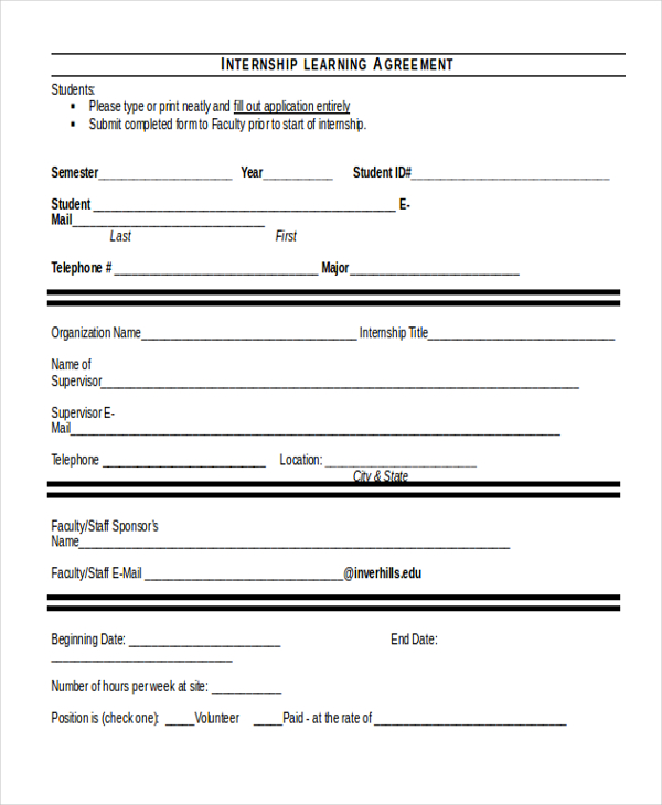 internship agreement form
