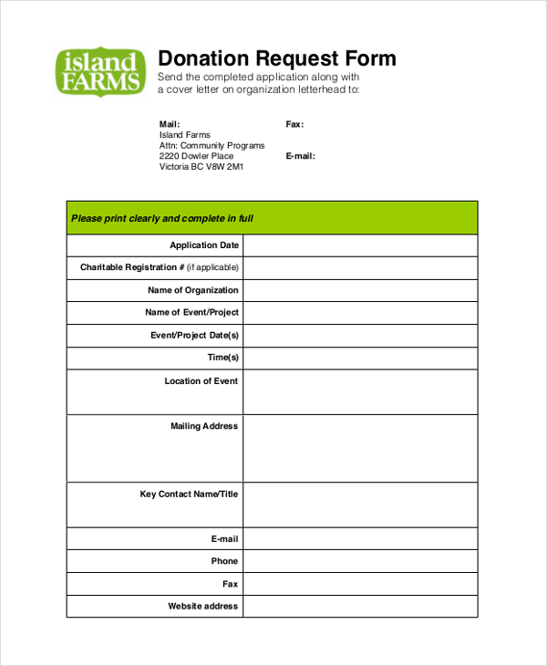 island farms donation request form
