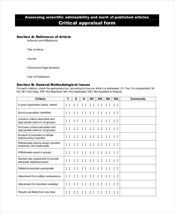 journal appraisal form