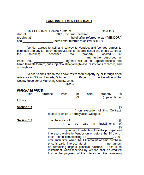 FREE 8 Sample Land Contract Forms In PDF MS Word