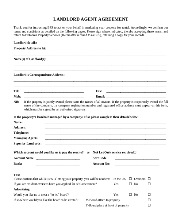 landlord agent agreement form