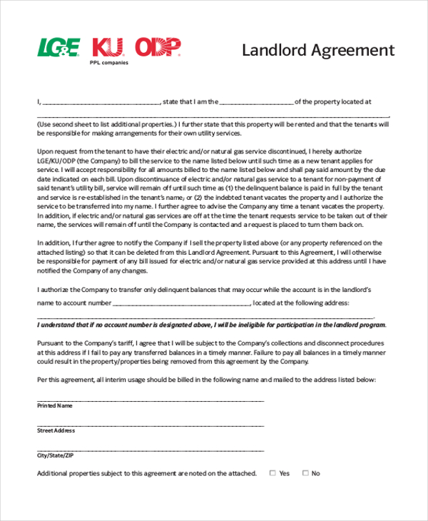 landlord agreement form