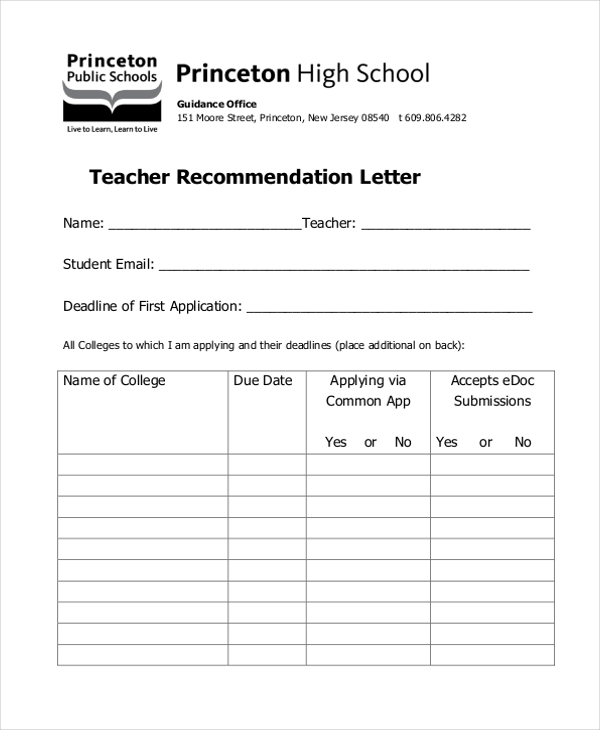 letter of recommendation for teacher