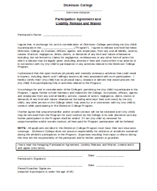 liability release form sample 