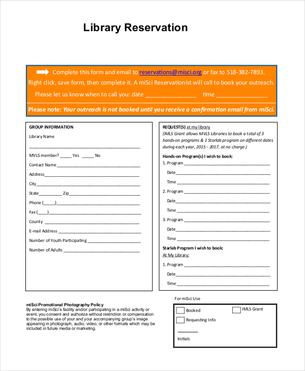 FREE 25+ Reservation Form PDF, MS Word, Google Docs