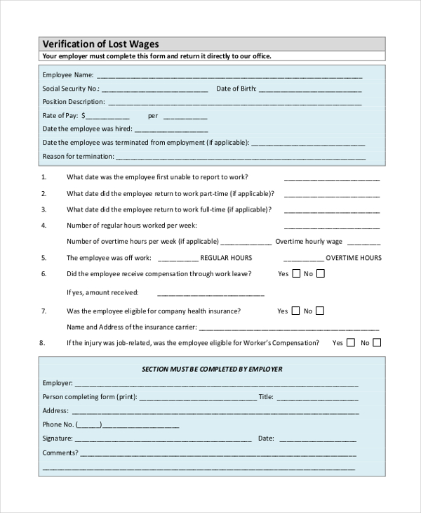 Free Printable Loss Of Wages Form Printable Forms Free Online