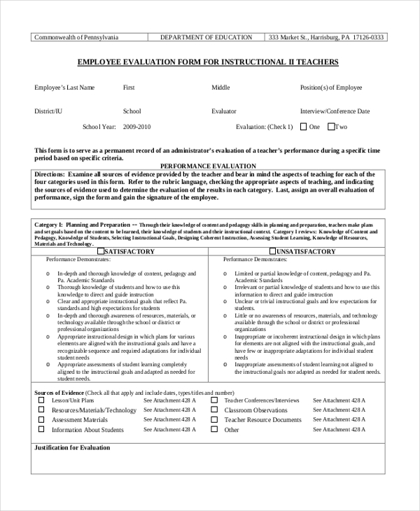marketing employee evaluation form