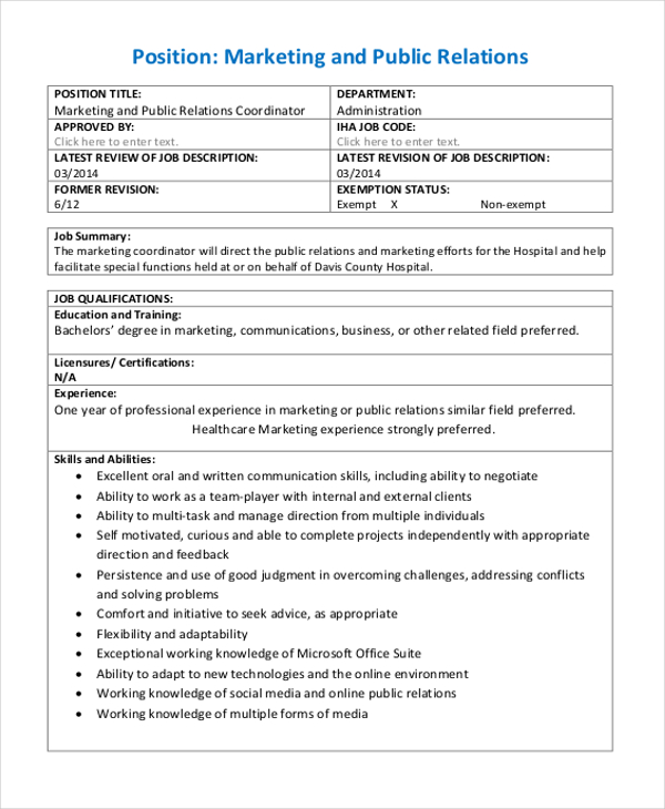 marketing manager evaluation form