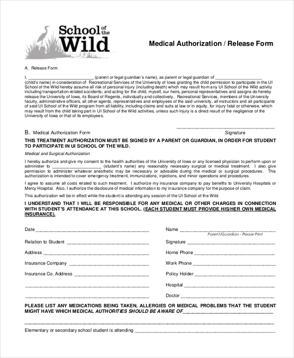 Free 12 Sample Medical Release Forms In Pdf Ms Word Excel 4371