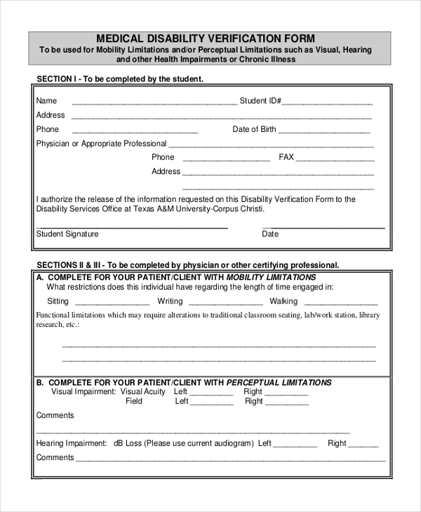medical disability form