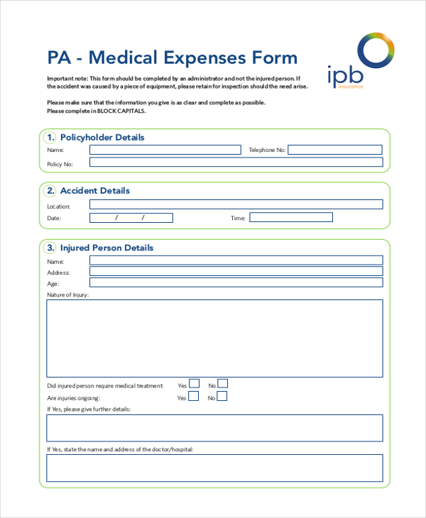 medical expenses form
