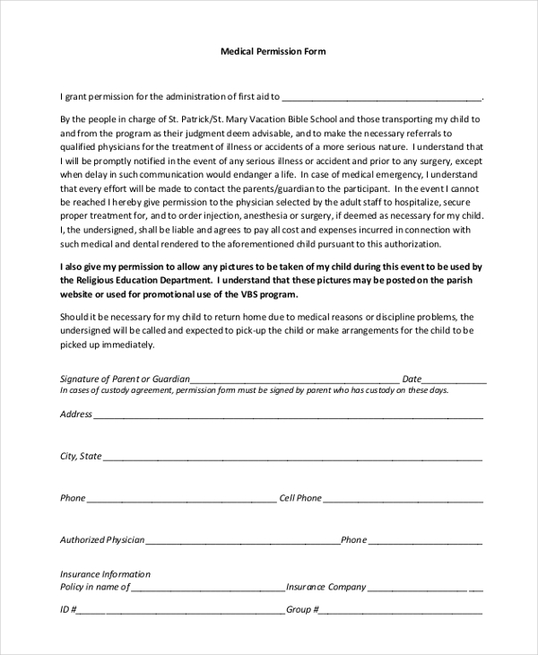 medical permission form