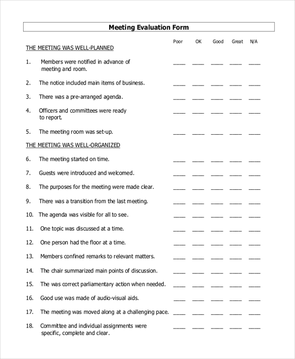 meeting evaluation form
