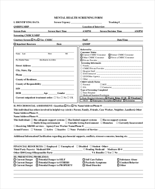 mental health screening form