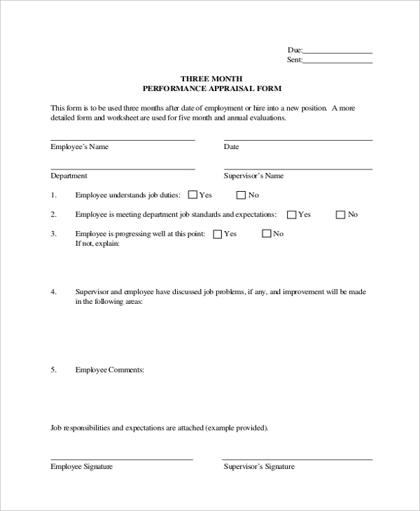 monthly appraisal form