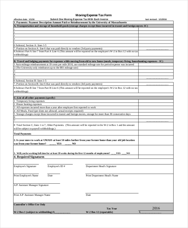 moving expense tax form