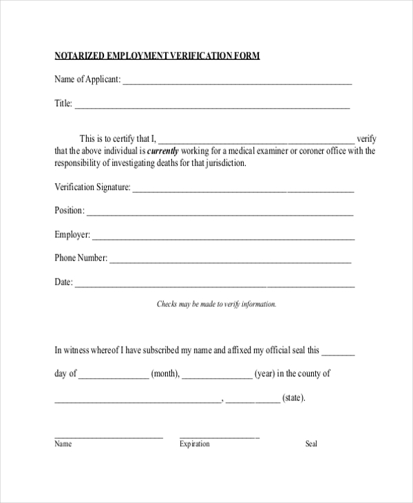 notarized employment verification form