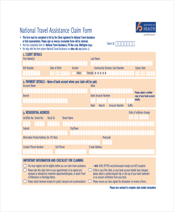 national travel assistance claim form