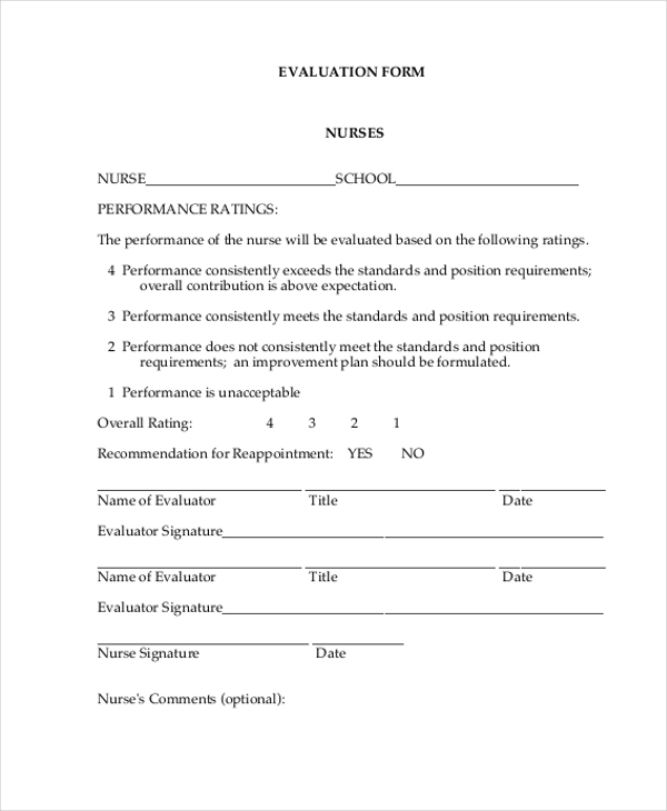nurse evaluation form