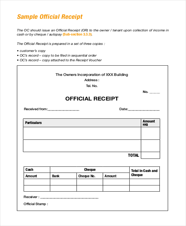 Free 24+ Sample Receipt Forms In Pdf 