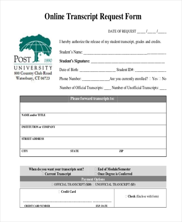 FREE 10+ Transcript Request Form Samples in PDF | MS Word | Excel
