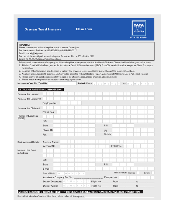overseas travel claim form