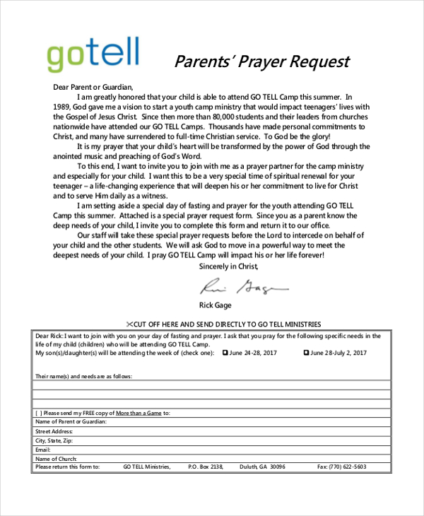 parents’ prayer request