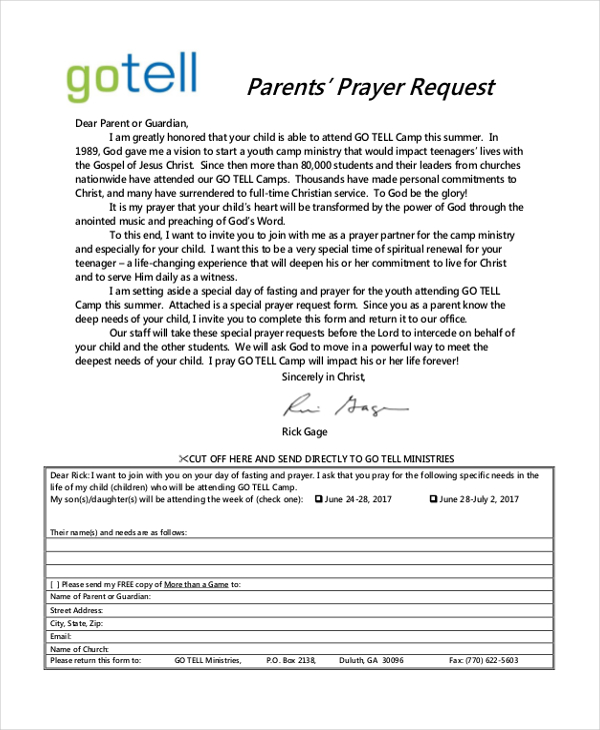 Free 11 Sample Prayer Request Forms In Pdf Word 