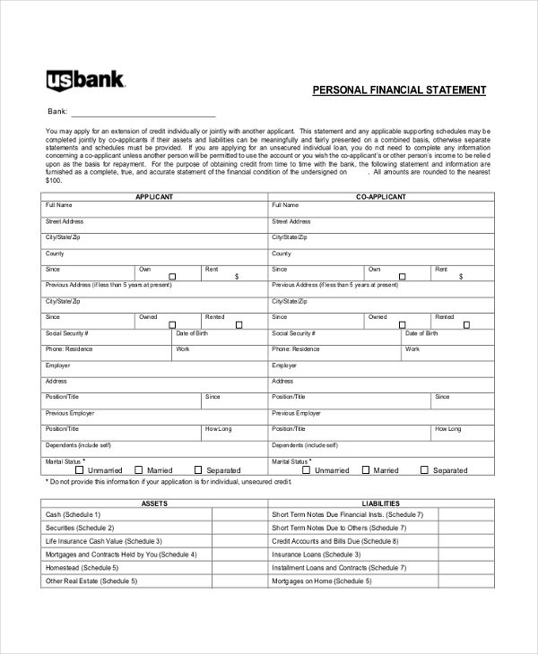 personal income statement form