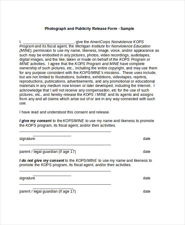 FREE 11+ Sample Picture Release Forms in PDF | MS Word