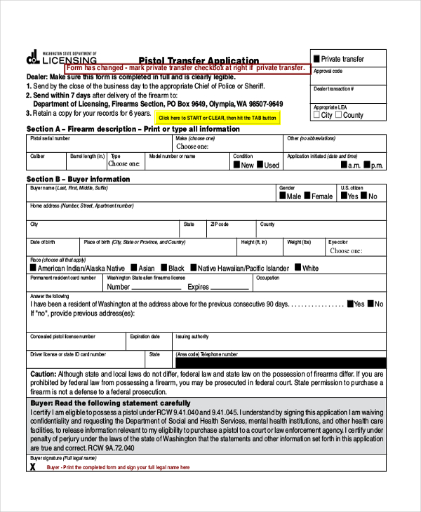 pistol transfer application form