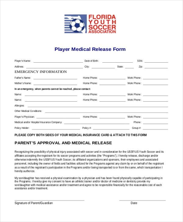 player medical release form
