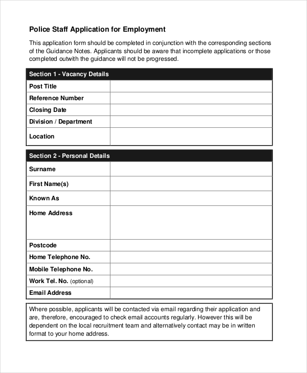 police staff application for employment