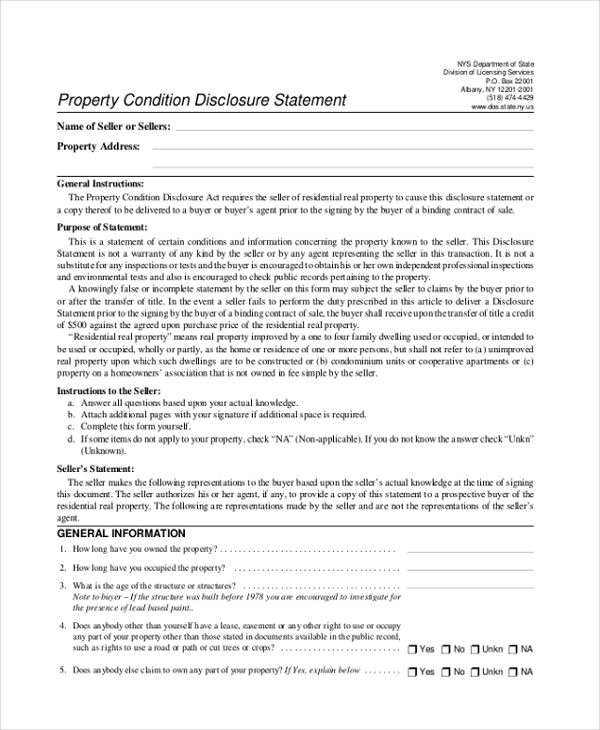 property condition disclosure statement